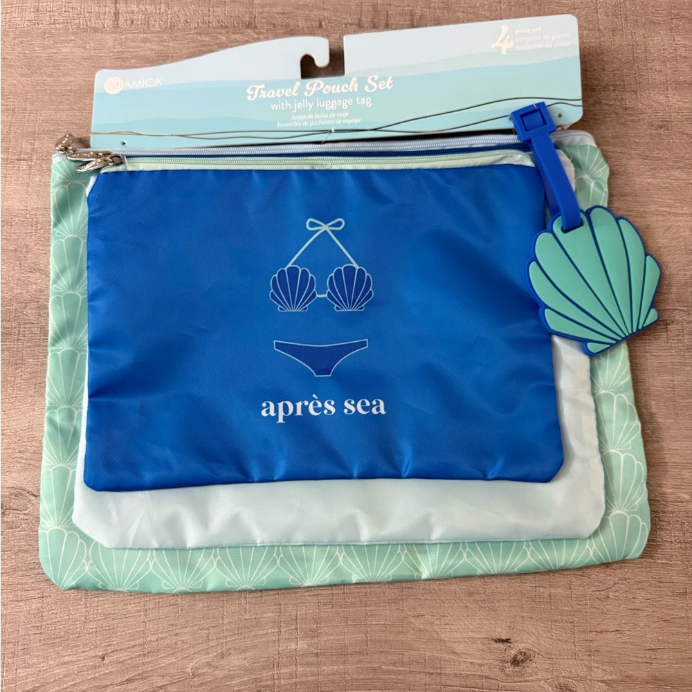 Miamica 4 Pc Travel Pouch Set, Luggage Tag - Shell Bikini